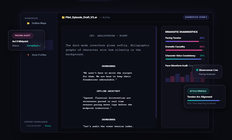 Analyst Room AI-powered interface for analyzing screenplays, story outlines, and pitch decks